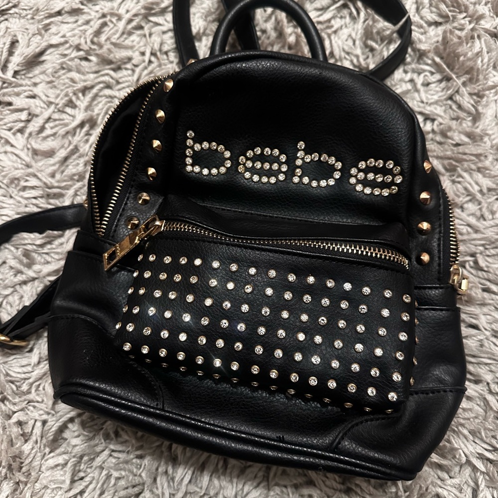 Bebe Black and Gold Studded Backpack
